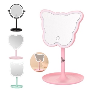 Pink Cartoon Backlit Lighted Glass Mirror Tabletop Stand Cat Mirrors Led Light Makeup Mirror